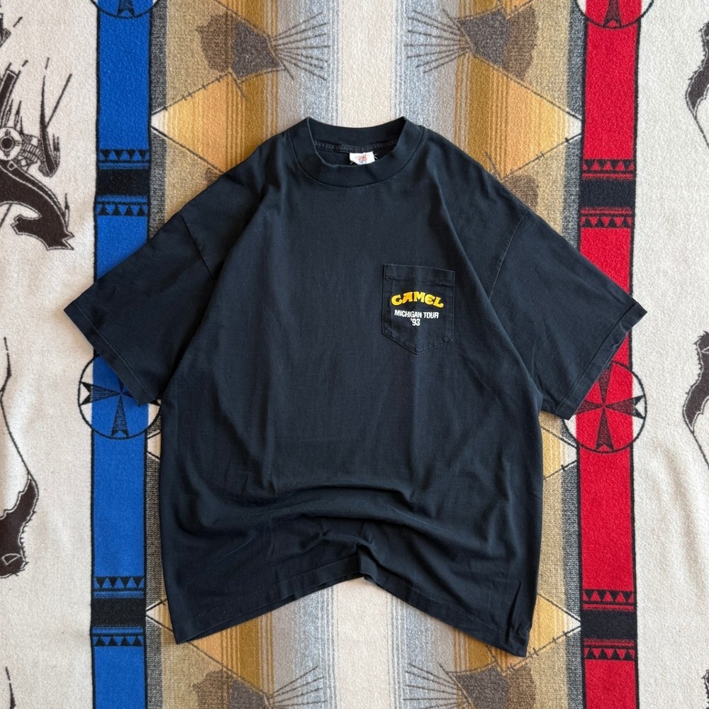 Vintage 1993 Joe Camel Michigan Tour Pocket T-Shirt Black XL Motorcycle 90s